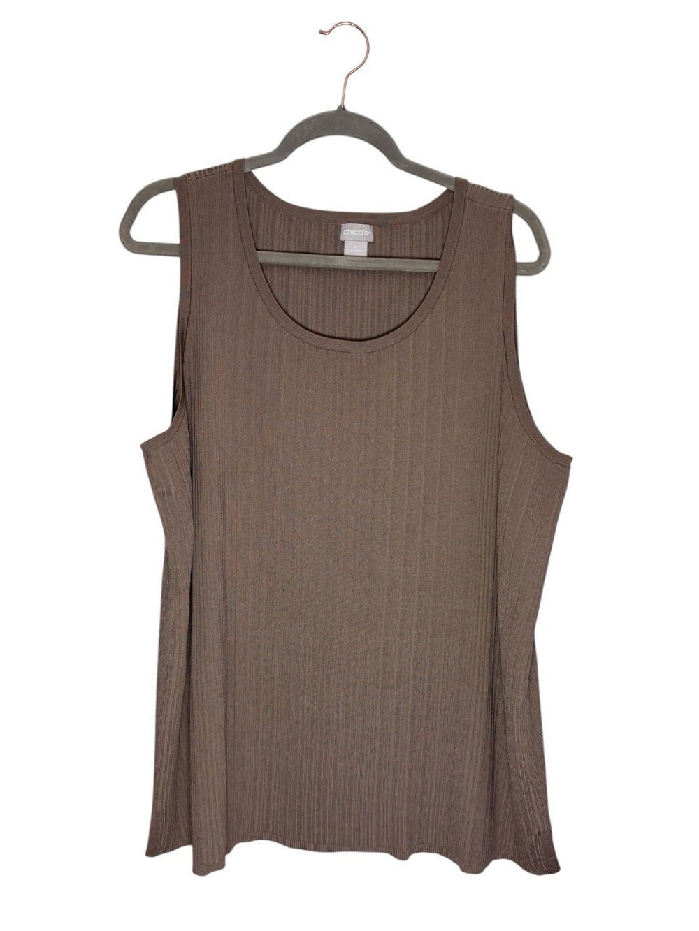 CHICO'S FLAT-BACK Ribbed Knit Shell Tank Taupe XXL Size 4 570314359 Chic Classy